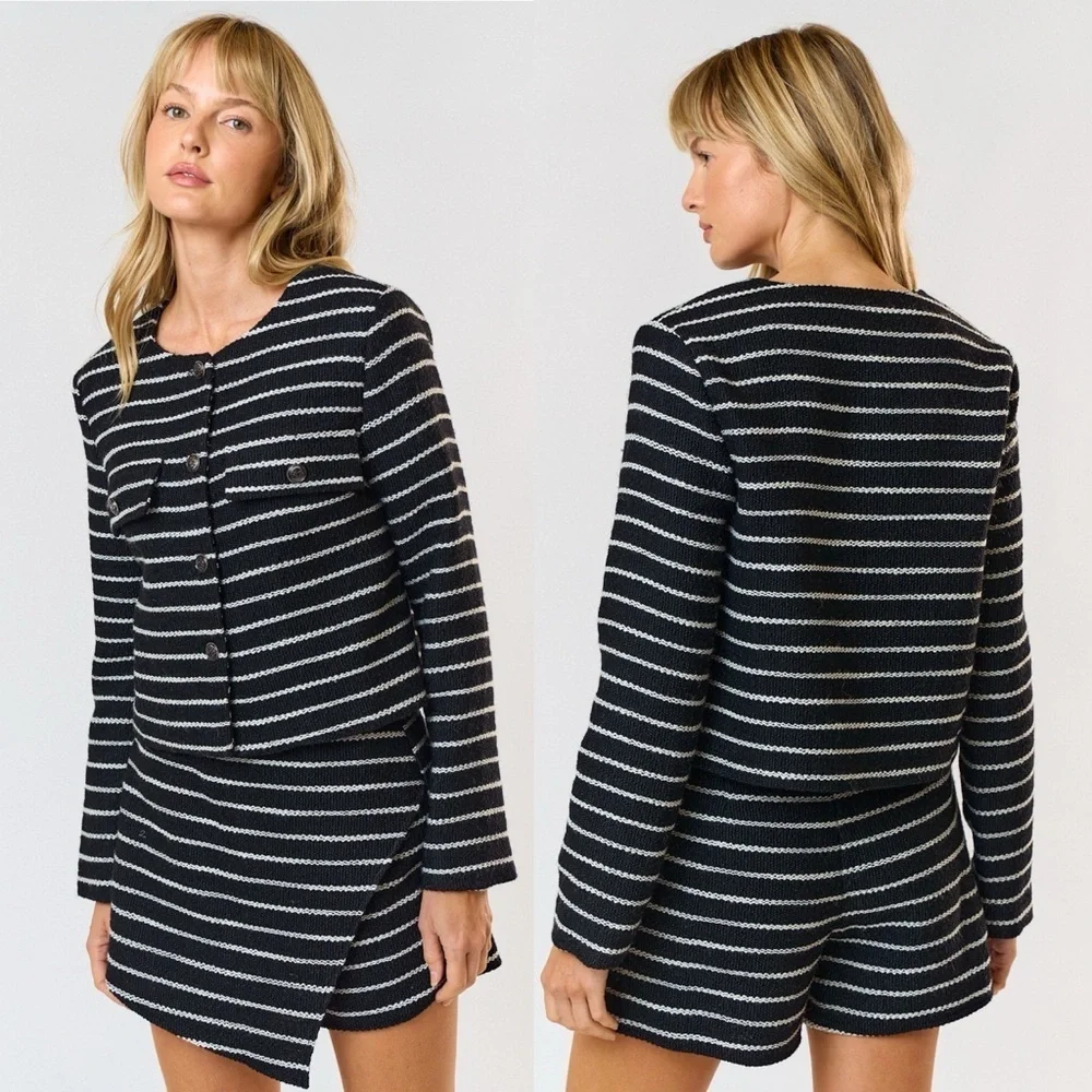 177. Chic Striped Two-Piece Jacket & Skort Set - Small, Medium, Large